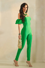 Load image into Gallery viewer, BANDAGE OFF SHOULDER PUFF JUMPSUIT
