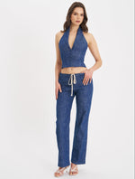 Load image into Gallery viewer, Raffaella Cotton Denim Straight Leg Pants
