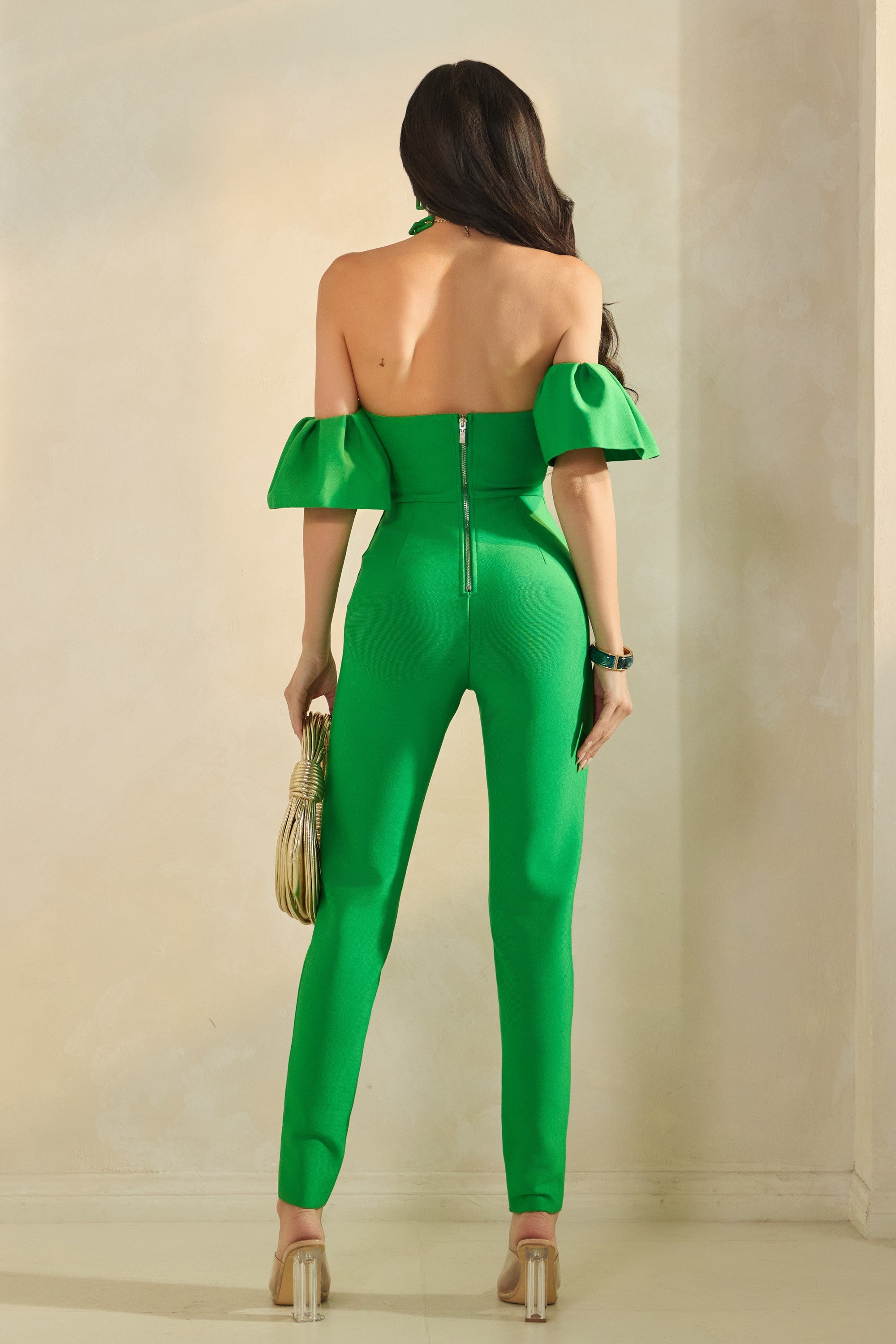 BANDAGE OFF SHOULDER PUFF JUMPSUIT