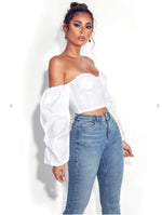Load image into Gallery viewer, Kalani White Puff Sleeve Corset Top
