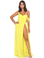 Load image into Gallery viewer, Paradise High Slit Yellow Chiffon Maxi Dress
