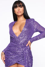 Load image into Gallery viewer, Center Stage Sequin Mini Dress - Purple
