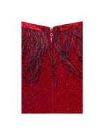 Load image into Gallery viewer, One In A Million Crystal and Fur Red Stretch Crepe Dress
