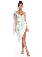 Load image into Gallery viewer, Hedy Mint Satin Corset Dress
