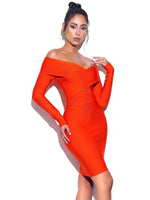 Load image into Gallery viewer, Sierra Orange Off Shoulder Bandage Dress
