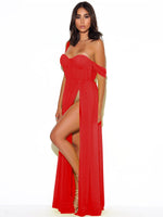 Load image into Gallery viewer, Paradise High Slit Red Chiffon Maxi Dress
