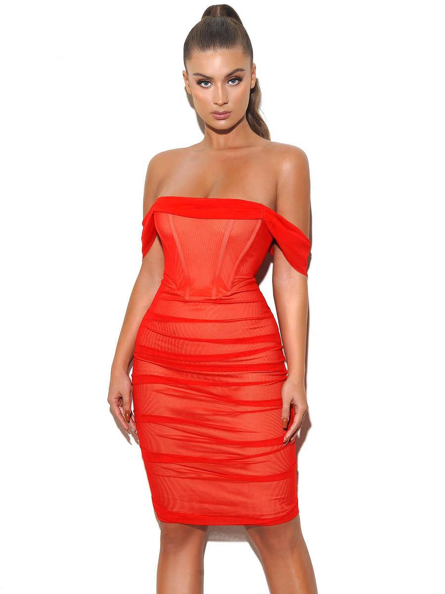 Weslee Red Off Shoulder Mesh Corset Dress The DressingRoom BVI Weslee Red Off Shoulder Mesh Corset Dress The DressingRoom BVI