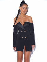 Load image into Gallery viewer, Waiting For Tonight Off Shoulder Black Blazer Dress
