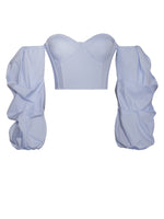 Load image into Gallery viewer, Kalani Blue Puff Sleeve Corset Top

