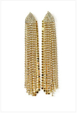 Load image into Gallery viewer, Mesh Triangle Chain Crystal Fringe Earring
