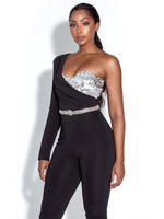 Load image into Gallery viewer, Clara One Shoulder Sequined Crepe Jumpsuit
