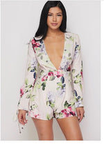 Load image into Gallery viewer, Floral printed romper with V neck

