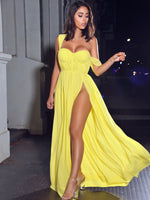 Load image into Gallery viewer, Paradise High Slit Yellow Chiffon Maxi Dress
