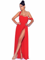 Load image into Gallery viewer, Paradise High Slit Red Chiffon Maxi Dress
