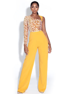 Rheanna Sequined One Sleeve Yellow Jumpsuit
