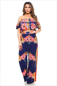 FLOWERS & STRIPE TUBE TOP & PANTS